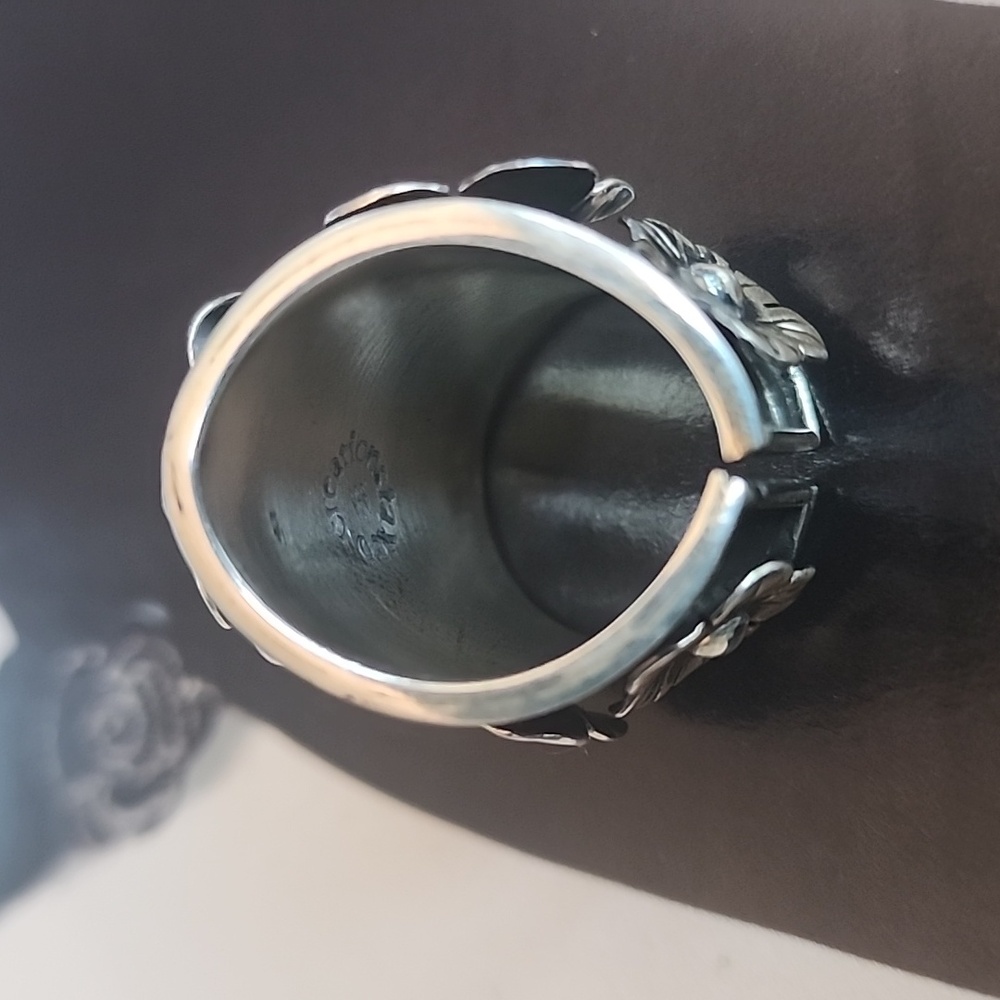 Floral Taxco Sterling Silver Ring Adjustable Fits Size 7-8 - Picture 10 of 14